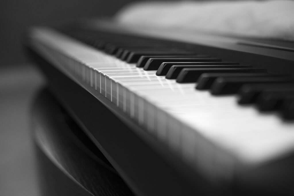 Close up of piano keyboard